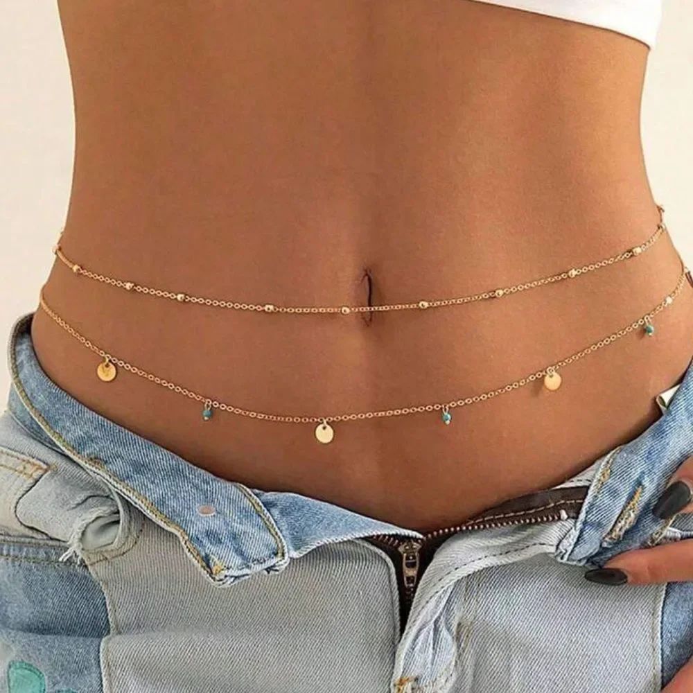 Gold and Turquoise Beaded Waist Chain R238